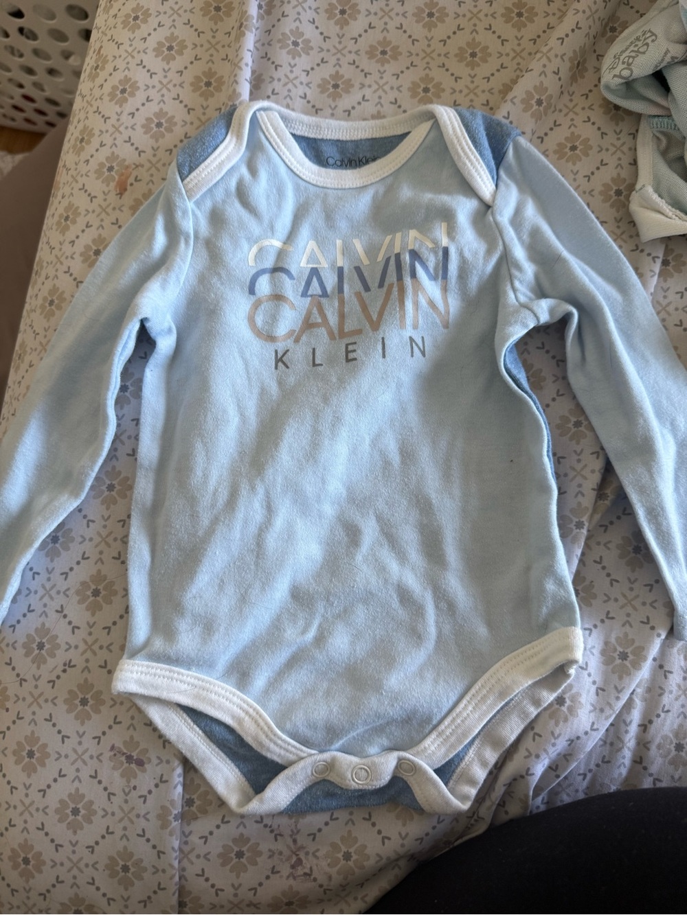 Calvin Klein Baby Light Blue Long Sleeve Bodysuit with Logo